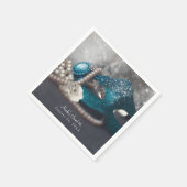 エレガント仮装マスクと真珠パーティー スタンダードカクテルナプキン (角)