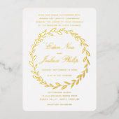エレガント伝統的オリーブブランチリース金ゴールド 箔招待状 (正面)