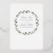 エレガント伝統的オリーブブランチリース金ゴールド 箔招待状 (裏面)