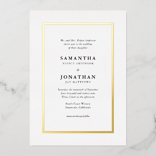 エレガント伝統的縁ど金箔結婚 箔招待状 (正面)