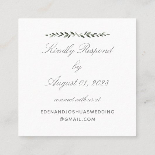 エレガント伝統的Olive BranchオンラインRSVPカード スクエア名刺 (裏面)