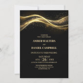 エレガント全て一つの黒い金ゴールド結婚 招待状 (正面)