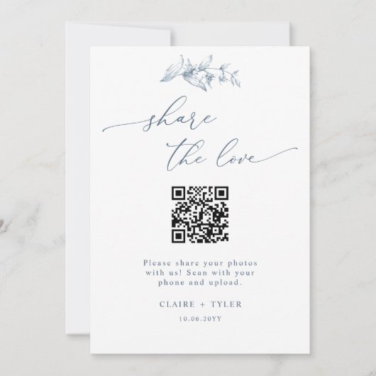エレガント共有愛ブルーのQRコー結婚ドサイン (正面)