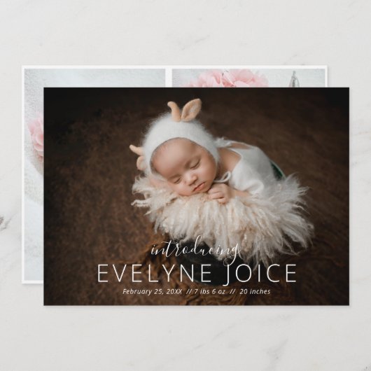 エレガント写ユニセックス真生まれたばかりのベビー 案内状 (正面/裏面)