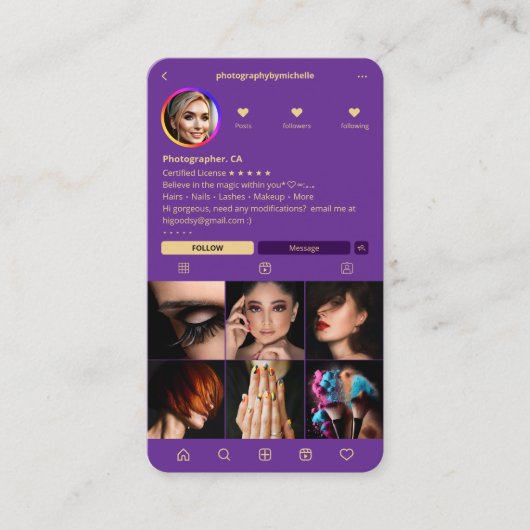 エレガント写王室の真パープルモダン 名刺 (正面)