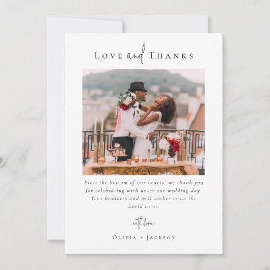 エレガント写真のスクリプ結婚ト サンキューカード (正面)