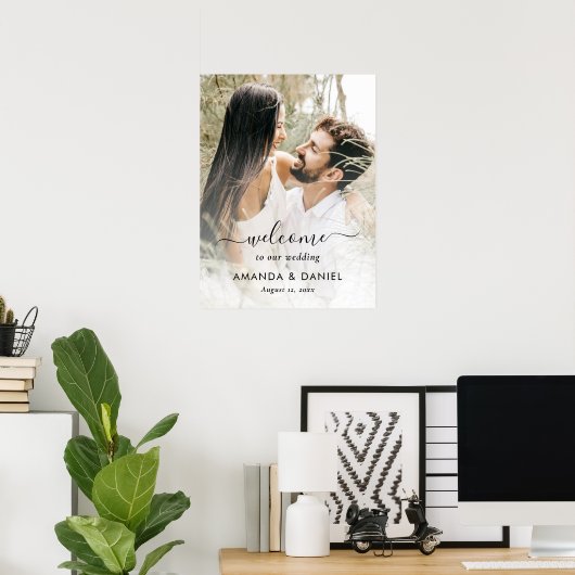 エレガント写真の結婚ようこそ記号 ポスター (ホームオフィス)