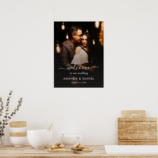 エレガント写真の結婚ようこそ記号 ポスター (キッチン)