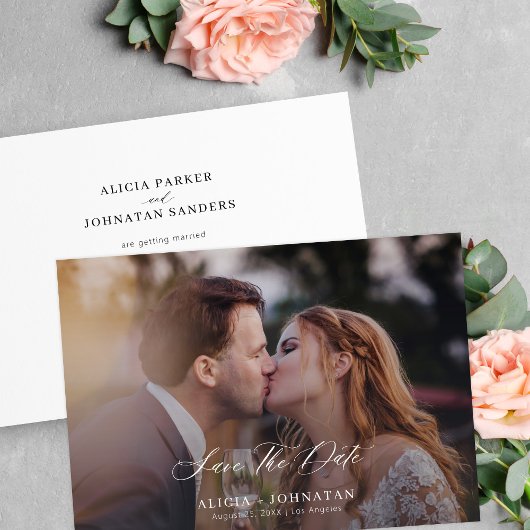 エレガント写真シック結婚スクリプト セーブザデート