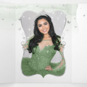 エレガント写真スペインのSage Green Silver Quince 三つ折り招待状 (内部中)