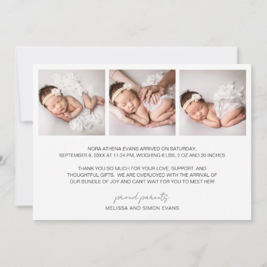 エレガント写真モダンコラージュありがとう誕生 案内状 (裏面)