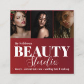 エレガント写真モダンポートフォリオ美しいサロン赤 スクエア名刺 (正面)