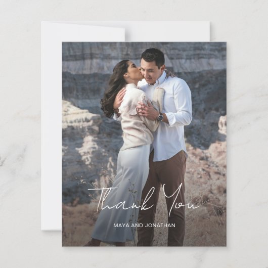 エレガント写真モダン予算結婚のサンキューカード (正面)