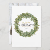 エレガント写真モダン緑のリース シーズンカード (正面/裏面)