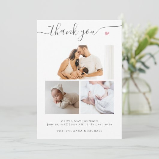 エレガント写真数々の誕生発表赤ちゃんシャワー サンキューカード (スタンド正面)