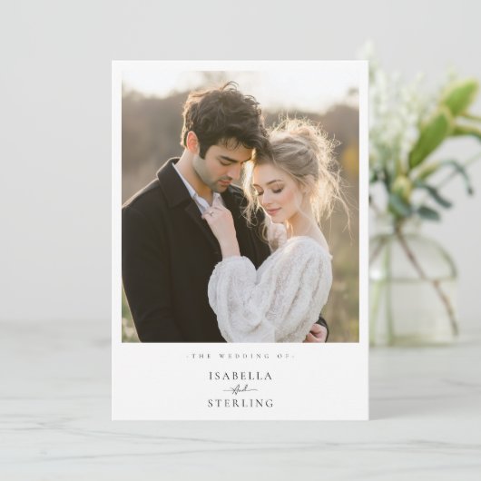 エレガント写真素朴ミニマル結婚式招待状 招待状 (スタンド正面)