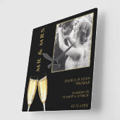 エレガント写真結婚Champagne スクエア壁時計 (傾斜)