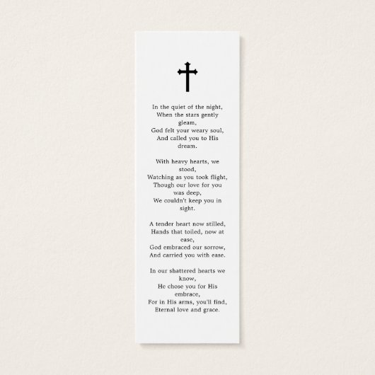 エレガント写真葬儀記念詩ブックマークカード (裏面)