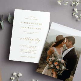 エレガント写真金ゴールド書結婚文字 招待状