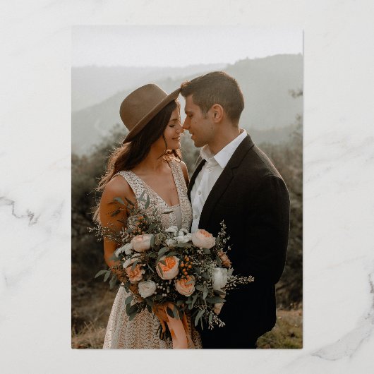 エレガント写真金ゴールド書結婚文字 箔招待状 (裏面)