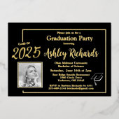エレガント写真黒金ゴールド卒業実在会 箔招待状 (正面)