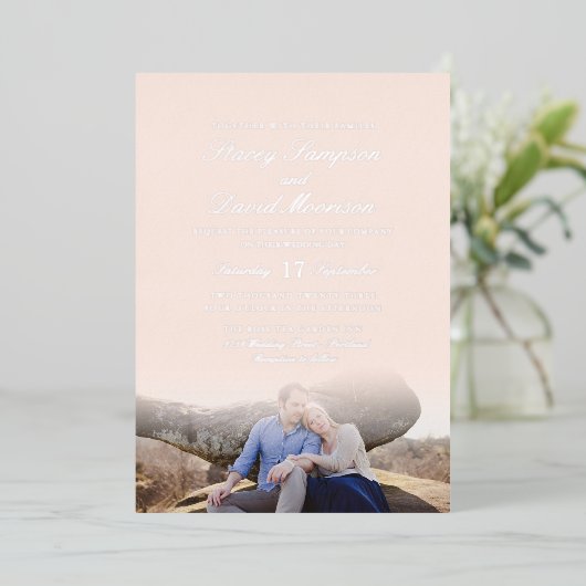 エレガント写結婚真と銀実在の 箔招待状 (立ち正面)