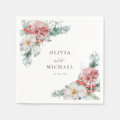 エレガント冬のクリスマスフローラ結婚ズ スタンダードカクテルナプキン (正面)