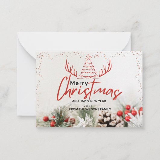 エレガント冬のクリスマスモダン素朴 ノートカード (正面)