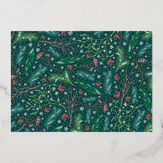 エレガント冬のフローラ結婚したと写真メリー 箔シーズンカード (裏面)