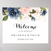 エレガント冬のユニークフローラ結婚の歓迎サイン ポスター (正面)