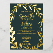 エレガント冬のワンダ結婚ランド緑の写真 箔招待状 (正面)