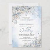 エレガント冬の埃っぽい青い花と白いバラ 招待状 (正面)