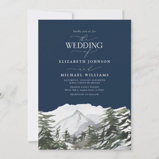 エレガント冬の松の木の水の色結婚の 招待状 (正面)