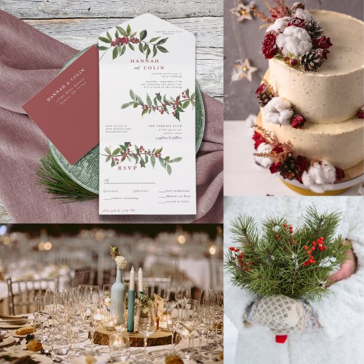 エレガント冬の果実の赤い緑の水色 サンキューカード