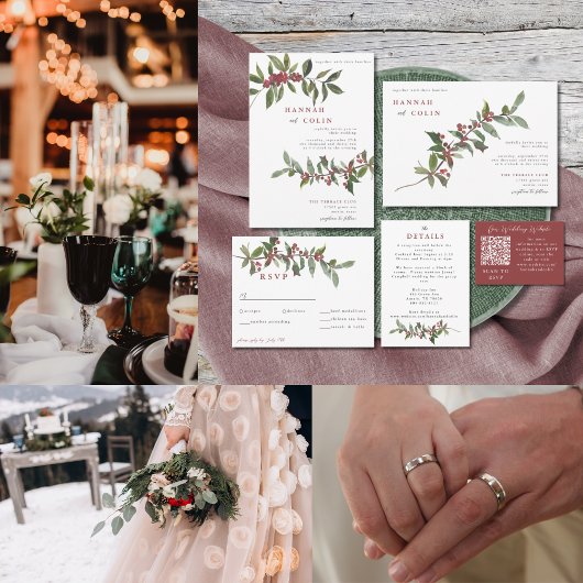 エレガント冬の果実の赤い緑の水色 出欠カード