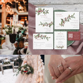 エレガント冬の果実レッドグリーン水色インビタ 招待状