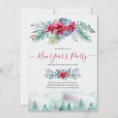 エレガント冬の森の新年のパーティー 招待状 (正面)