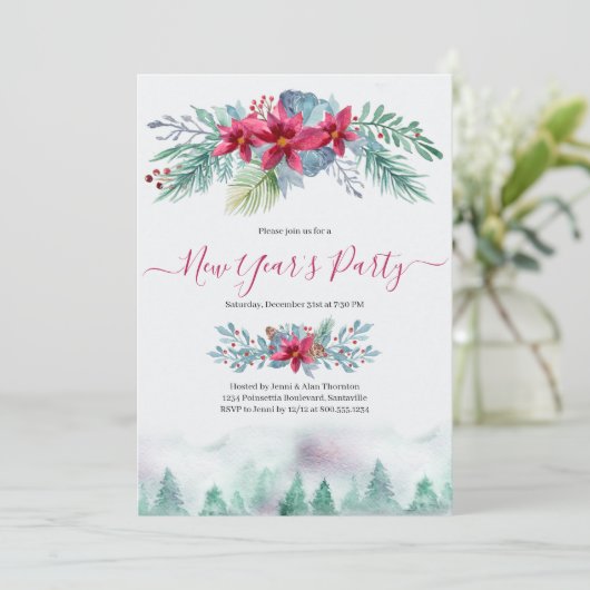 エレガント冬の森の新年のパーティー 招待状 (スタンド正面)