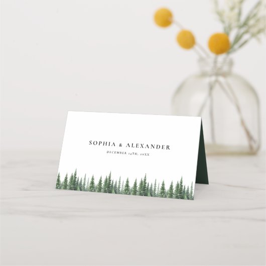 エレガント冬の森の水の色結婚の プレイスカード (裏面)