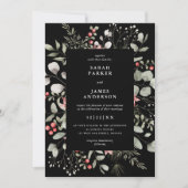 エレガント冬の水の色の緑の黒結婚色 招待状 (正面)