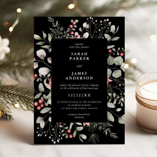 エレガント冬の水の色の緑の黒結婚色 招待状