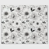 エレガント冬の白黒フローラ ラッピングペーパー (フラット)