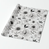 エレガント冬の白黒フローラ ラッピングペーパー (アンロールド)