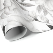 エレガント冬の白黒フローラ ラッピングペーパー (ロールコーナー)