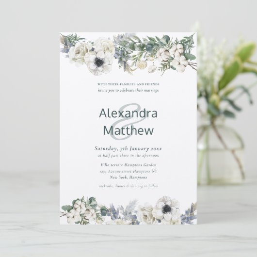 エレガント冬の素朴花結婚の 招待状 (スタンド正面)