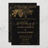 エレガント冬の結婚式フェイク金ゴールド招待状 招待状 (正面/裏面)