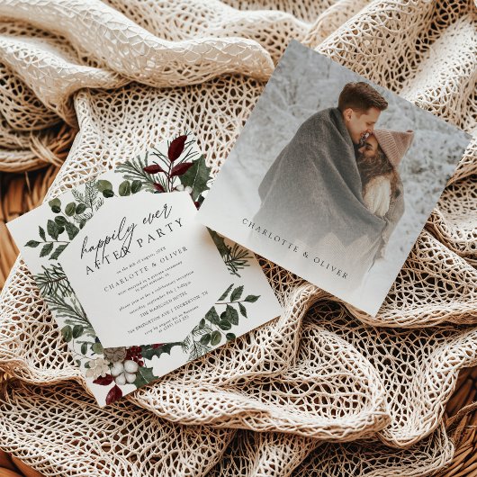 エレガント冬の緑の写真投げ結婚出し 招待状