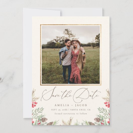 エレガント冬の緑の水の色結婚の写真 セーブザデート (正面)