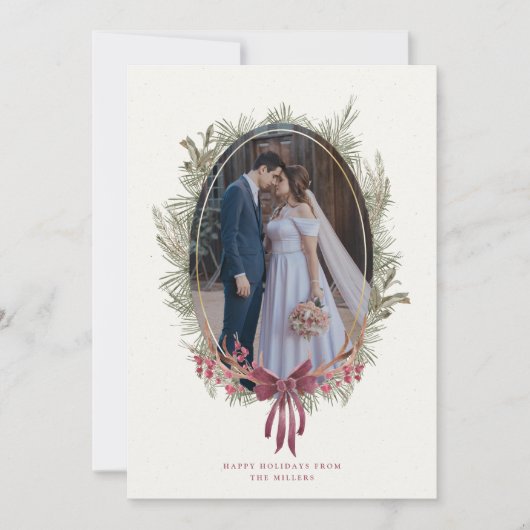 エレガント冬の緑の独身の写真ホリデーカード 招待状 (正面)