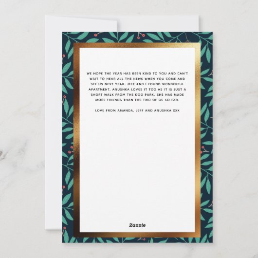 エレガント冬の葉カスタムのアーチ写真クリスマス シーズンカード (裏面)